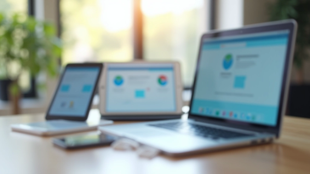 Telemóvel, tablet e computador portátil sobre mesa de trabalho mostrando sincronização